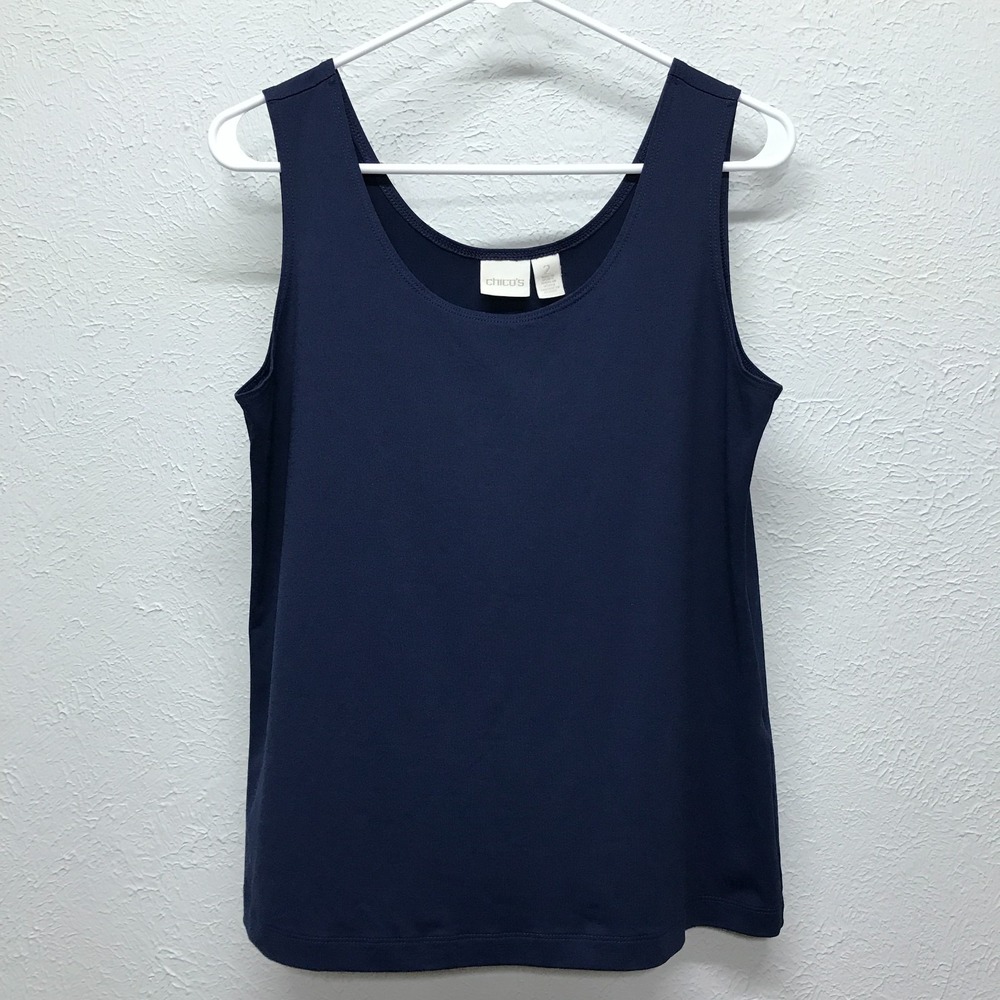 Chicos‎ Tank Top Womens 2 L 12 Blue Scoop Neck Microfiber Knit Layering Shell